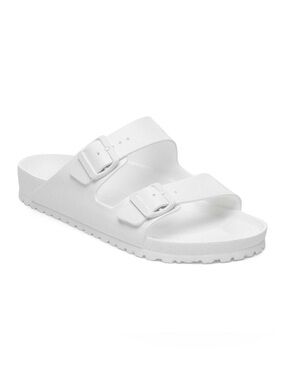 Birkenstock White Two-Buckle Slide Sandals